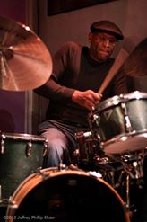 Evening of Jazz with Bobby West Trio with Bobby West on Piano, Fritz Wise on drums (picture) and Christy Smith on double bass on 23rd July 2016, Live Music The World Stage Art, Education and Performance Gallery LA.