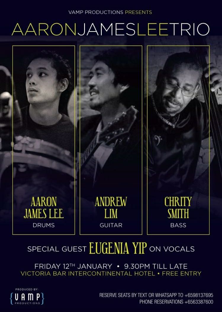Friday 12th, 2017.  The Victoria Bar Intercontinental Singapore. The Aaron James Lee with Andrew Lim on guitar, Christy Smith on bass and special guest vocalist Eugenia Yip.